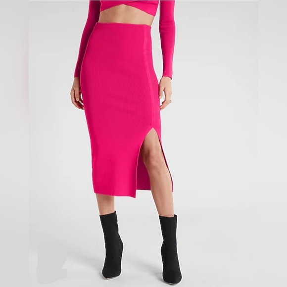Express Dresses & Skirts - Express Body Contour Side Slit Midi Sweater Pencil Skirt Fuchsia Size Large